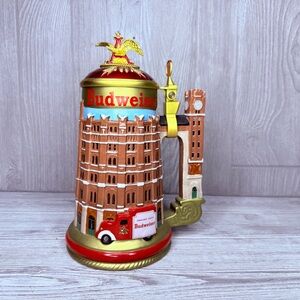 Rare HTF Budweiser Brew House Stein with Clock Tower Handle eagle on top mug cup